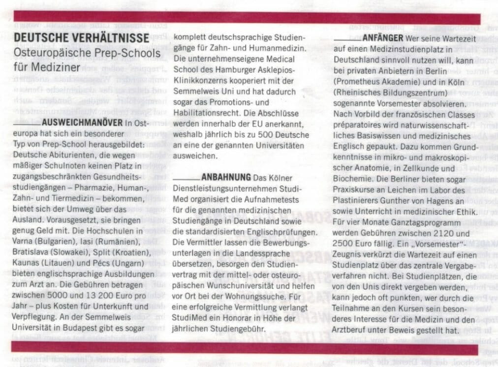 Bericht über Studimed im Manager Magazin.